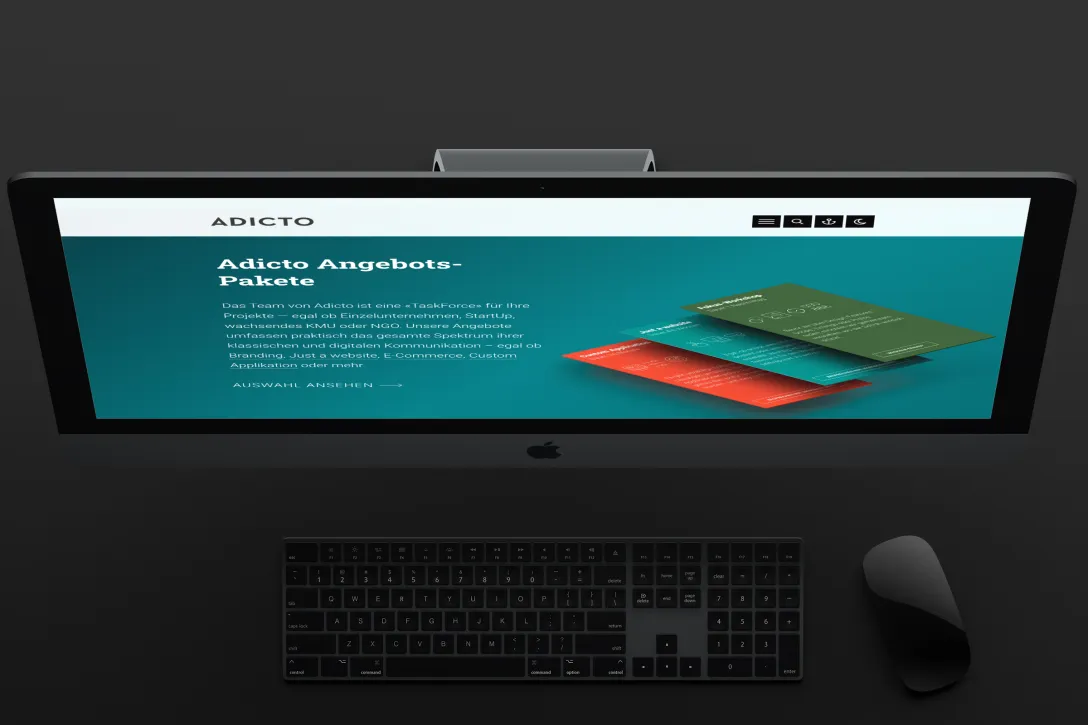 iMac Pro mit Drupal-Relaunch der Adicto Website, Agentur für Design und neue Lösungen in St.Gallen