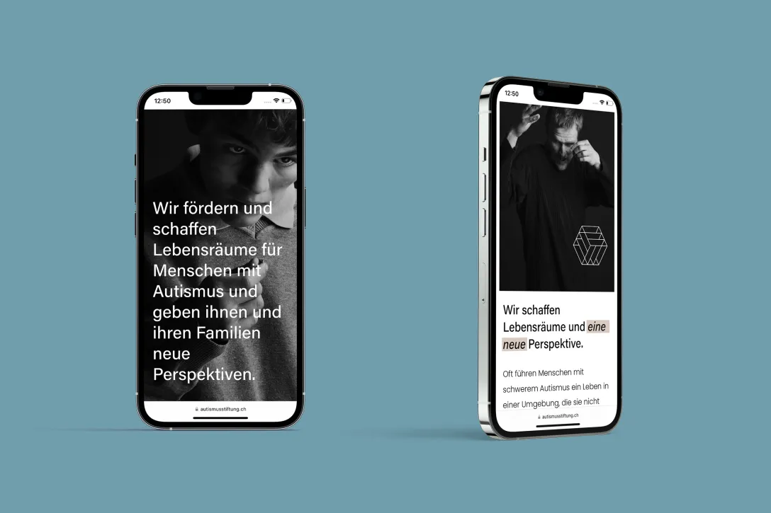 iPhone 13 Pro, Mobile-Display, solider blauer Hintergrund, Webseite der Autismus-Stiftung