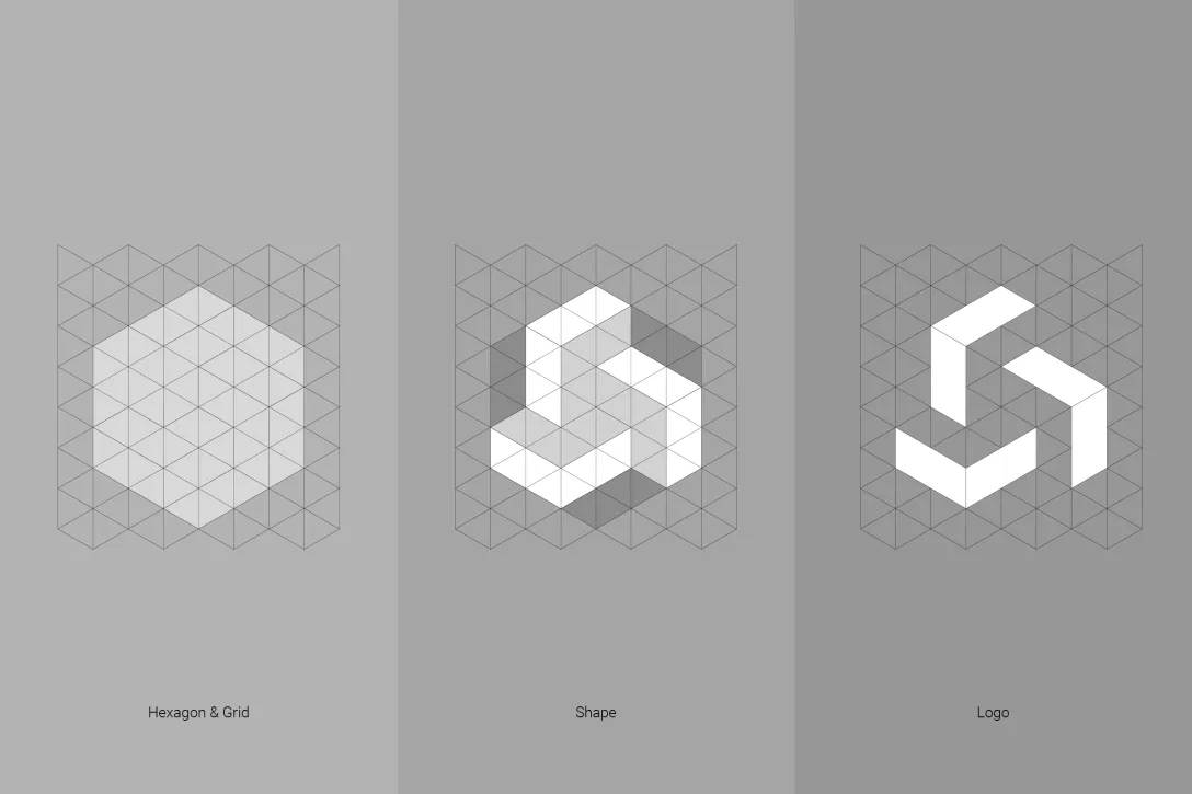 Entwicklung des NxBee-Markenzeichens – vom Hexagon-Raster über die Wabenform bis zum finalen Logo