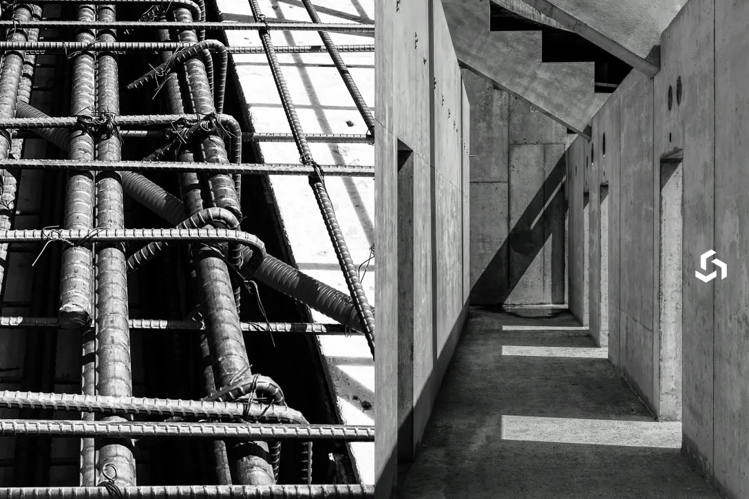 Betonschalung mit Bewehrungsstahl im Hexagon-Raster – präzise Struktur als visuelles Fundament der NxBee-Markenidentität